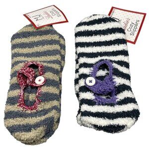 Molly Jacobs ladies cozy slippers gripper soles small 2 pair black/white new